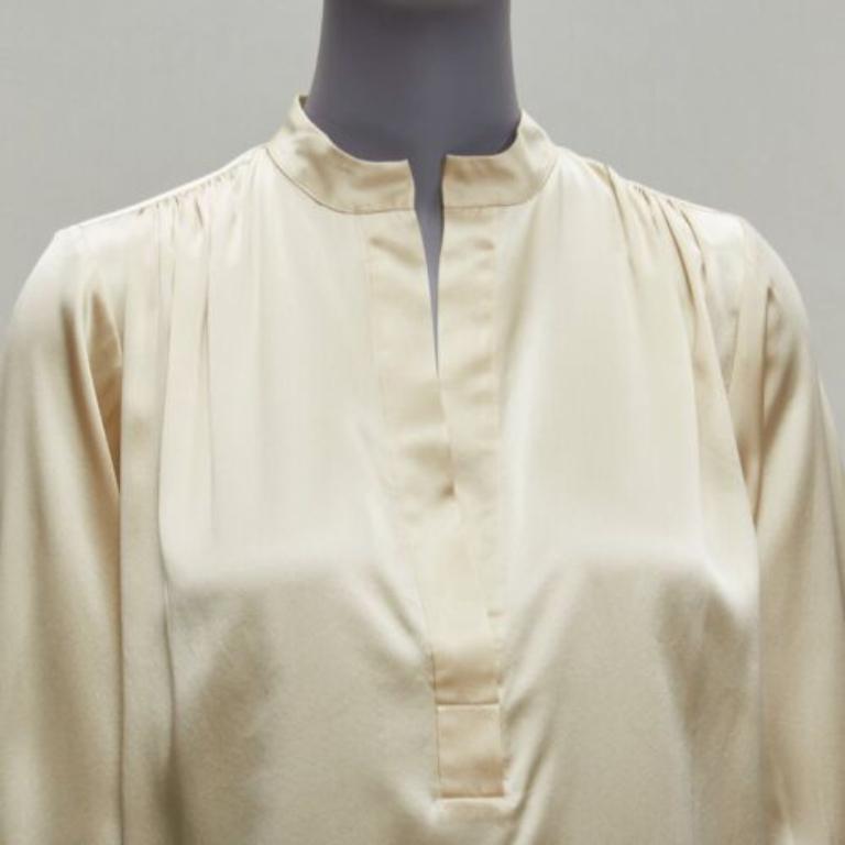 NILI LOTAN 100% silk champagne pleated shoulder seam V neck popover blouse XS For Sale 2