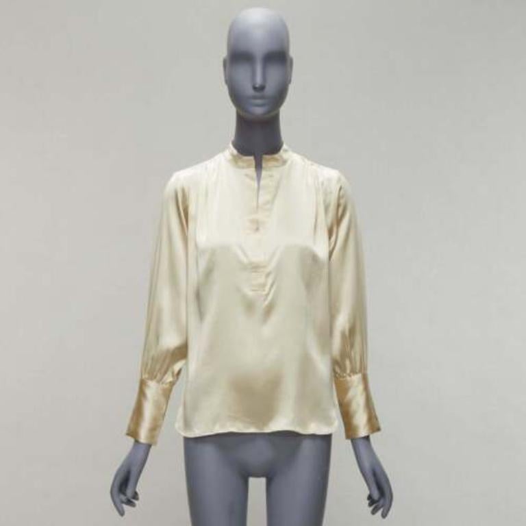 NILI LOTAN 100% silk champagne pleated shoulder seam V neck popover blouse XS For Sale 4
