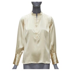 NILI LOTAN 100% soie champagne blouse popover à col en V et couture d'épaule plissée XS
