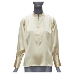 NILI LOTAN 100% silk champagne pleated shoulder seam V neck popover blouse XS
