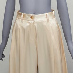 NILI LOTAN 100% silk cream pleat waist wide leg pants US0 XS