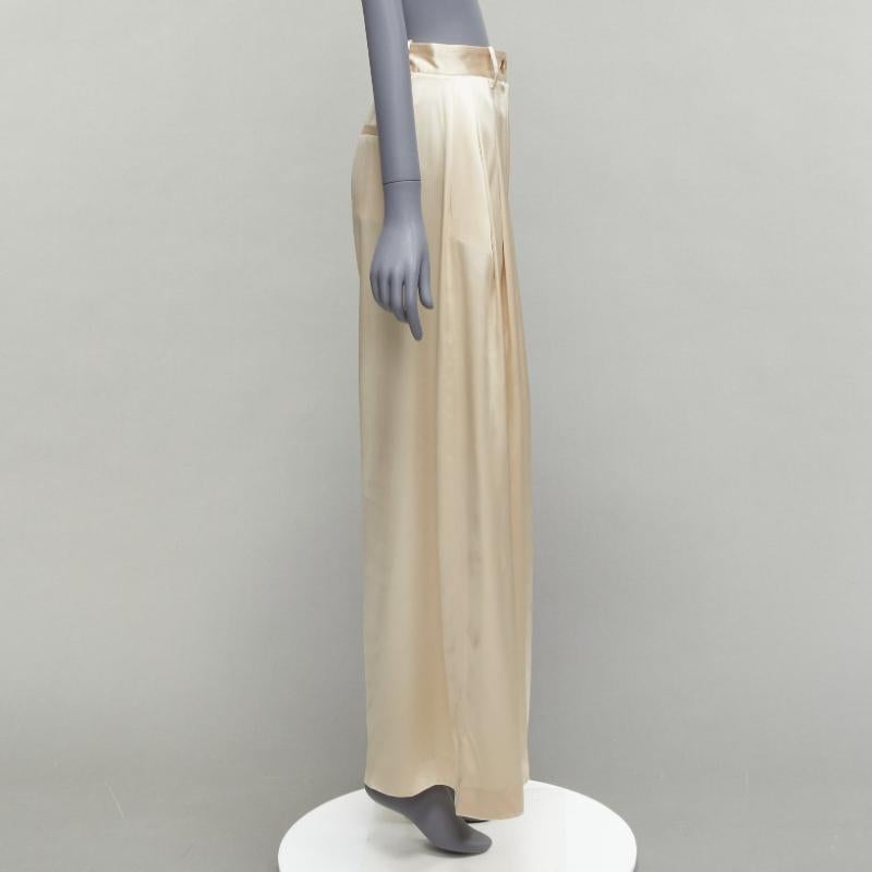 NILI LOTAN 100% silk cream pleat waist wide leg pants US0 XS In Good Condition In Hong Kong, NT