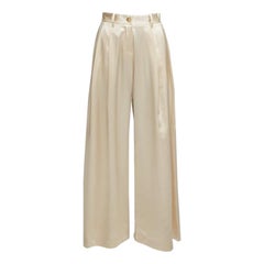 NILI LOTAN 100% silk cream pleat waist wide leg pants US0 XS