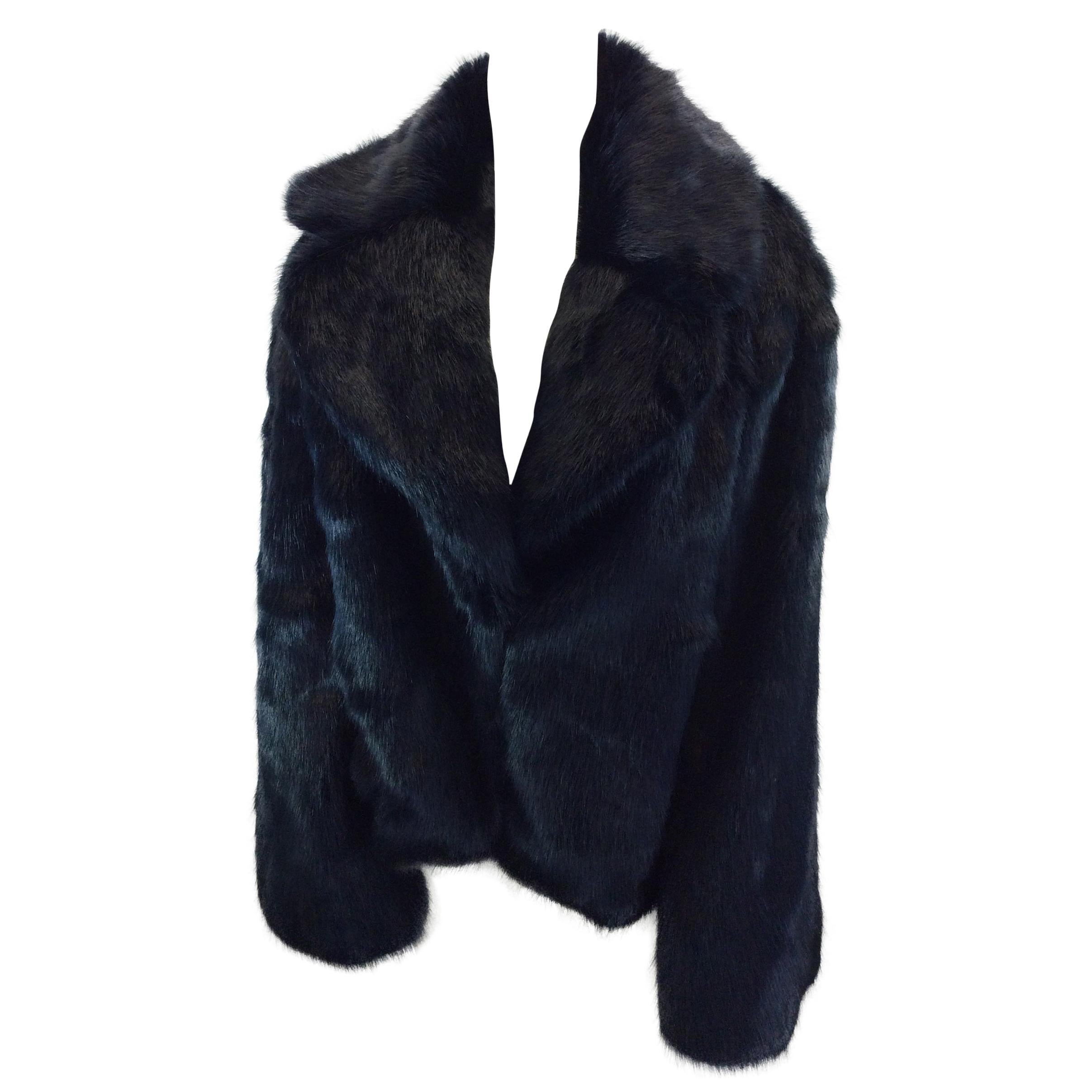 Nili Lotan Black Faux Fur Coat For Sale