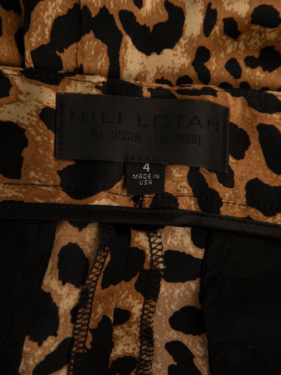 Pantalones de seda marrón con estampado de leopardo Nili Lotan Talla S en Excelente estado para la venta en London, GB