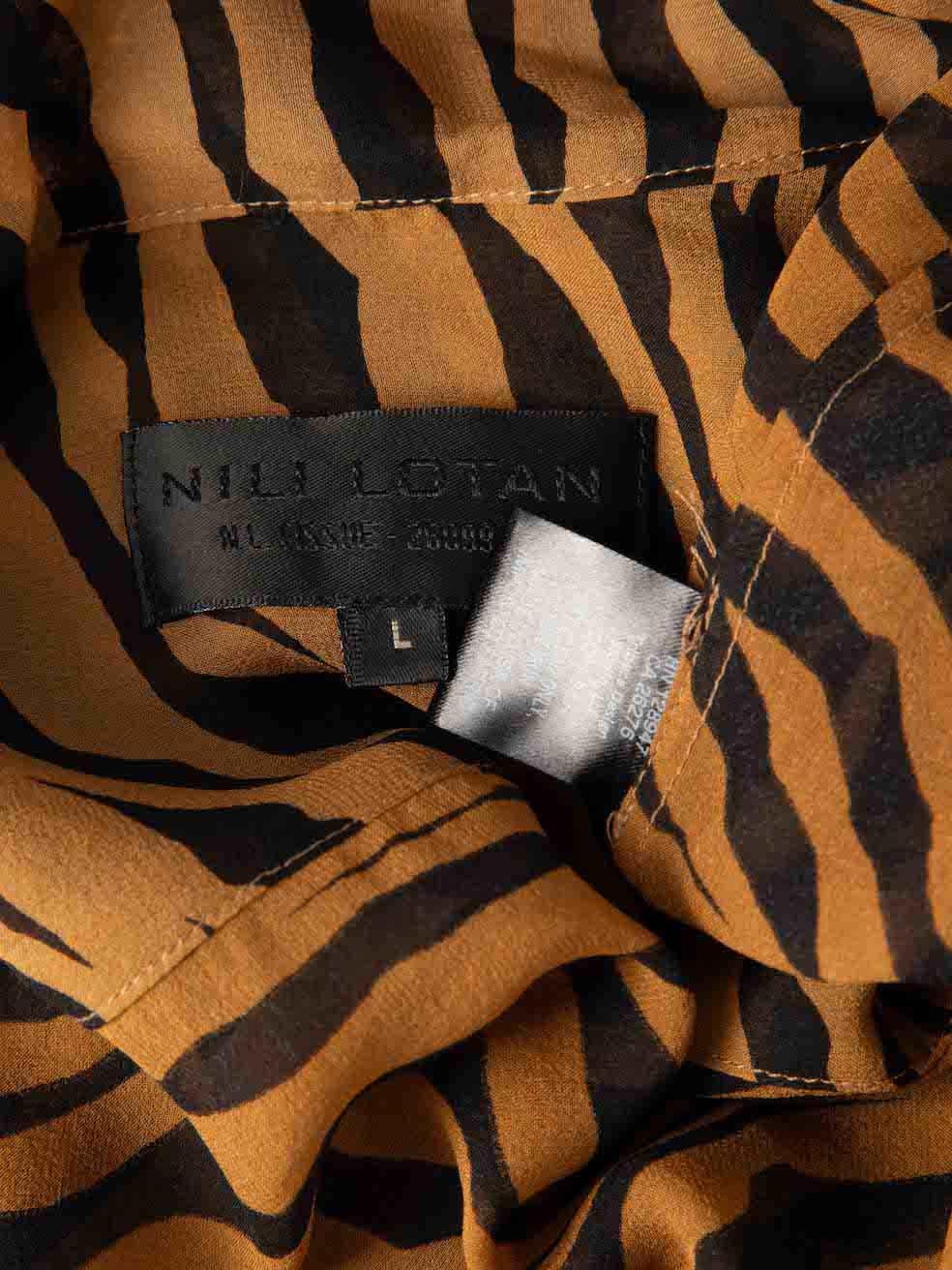 Women's Nili Lotan Brown Silk Tiger Print Blouse Size L For Sale