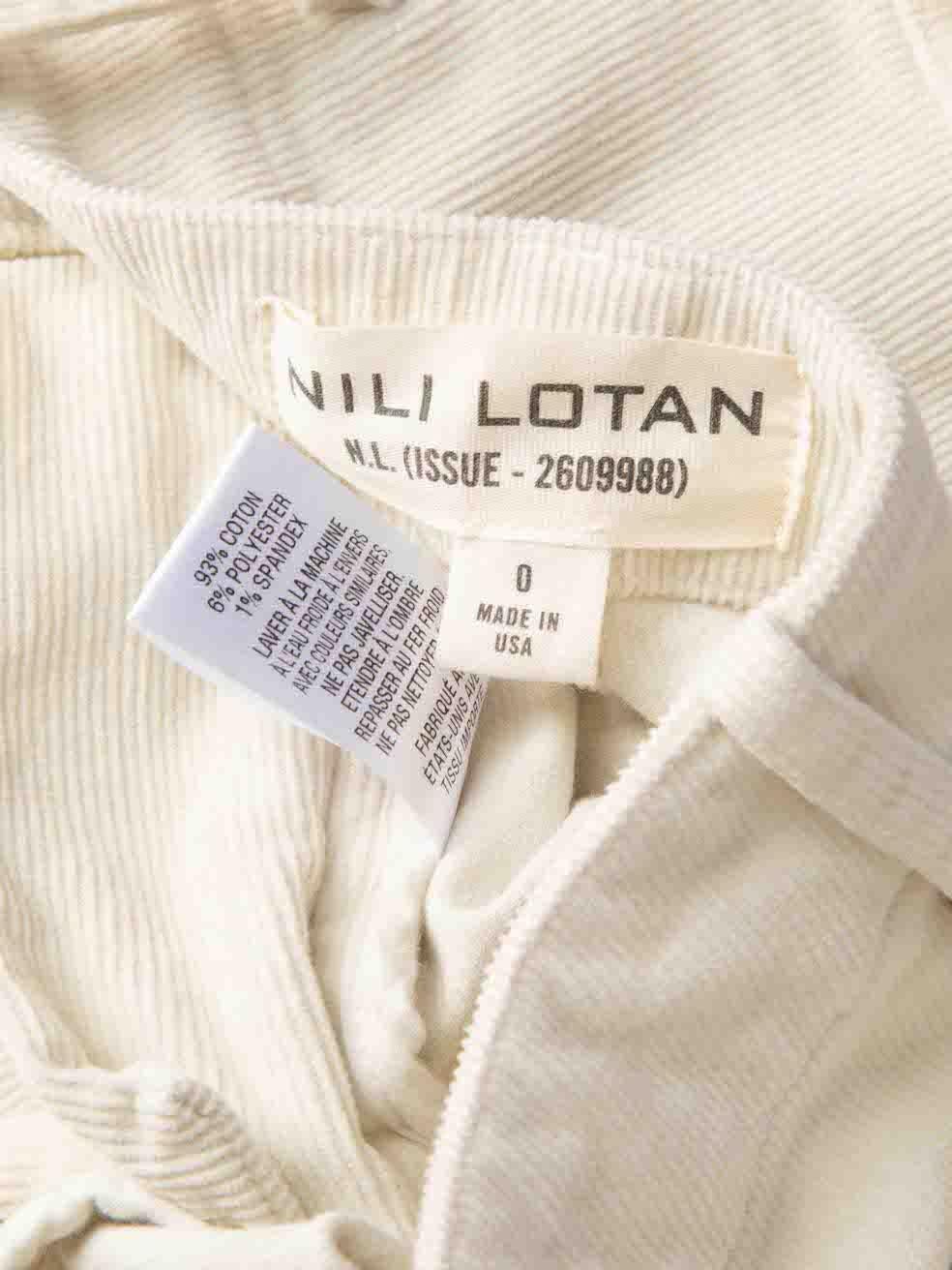 Nili Lotan Ecru Corduroy Skinny Trousers Size XXS In Good Condition For Sale In London, GB