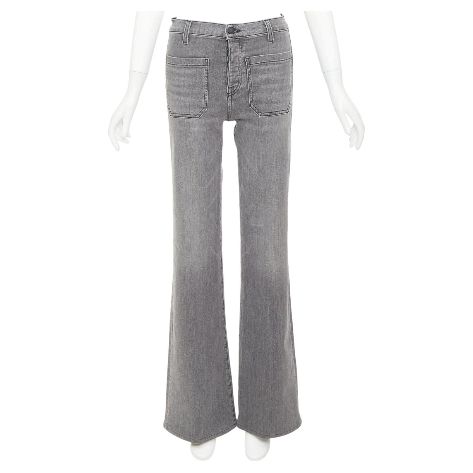 NILI LOTAN Florence grey washed denim patch pockets flare jeans 26" For Sale