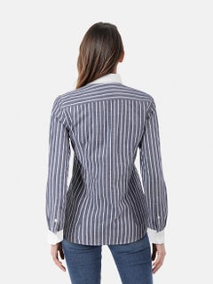 Nili Lotan Navy & White Striped Long Sleeve Shirt Size XS