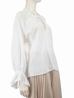 Nili Lotan White Long Sleeve Ruffle Trim Blouse Size S