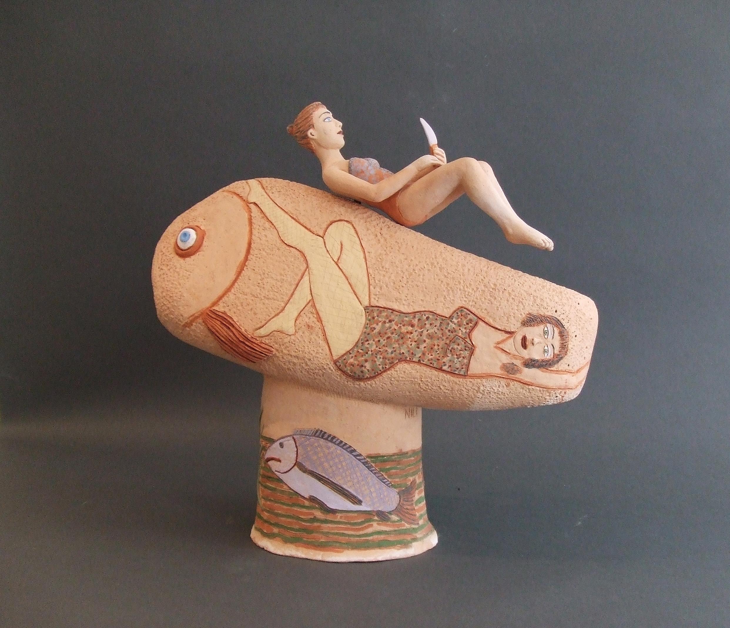 Big fish Nili Pincas Contemporary art sculpture terracotta pastel naive Jonas