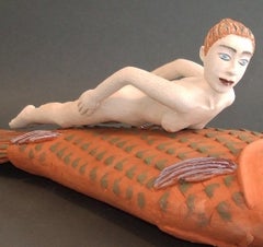 Fisch, grüne Schuppe Nili Pincas Contemporary art sculpture terracotta pastell woman
