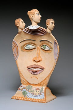 Mirror Nili Pincas Contemporary art sculpture portrait terracotta pastel naive
