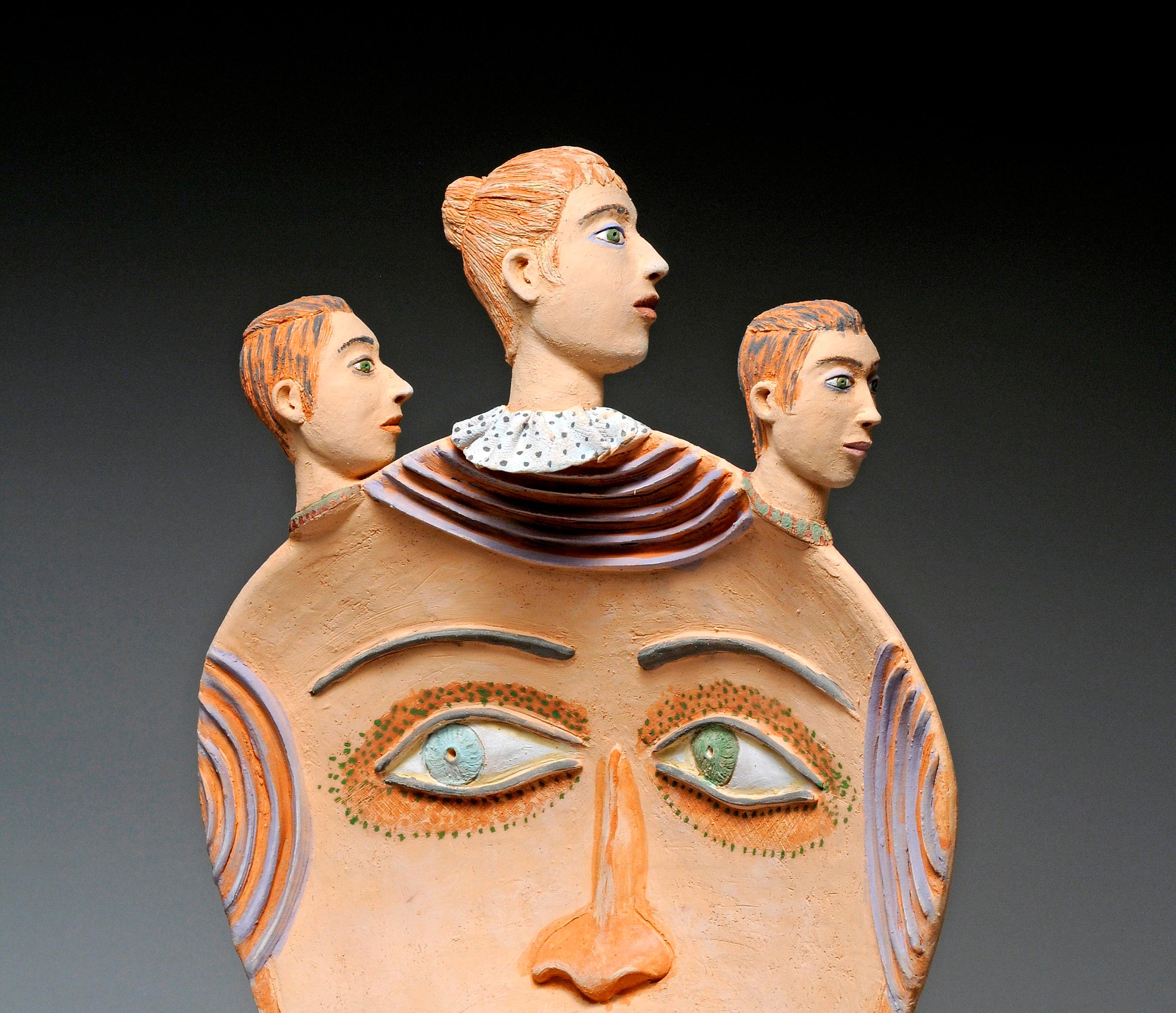 Mirror Nili Pincas Contemporary art sculpture portrait terracotta pastel naive  For Sale 3