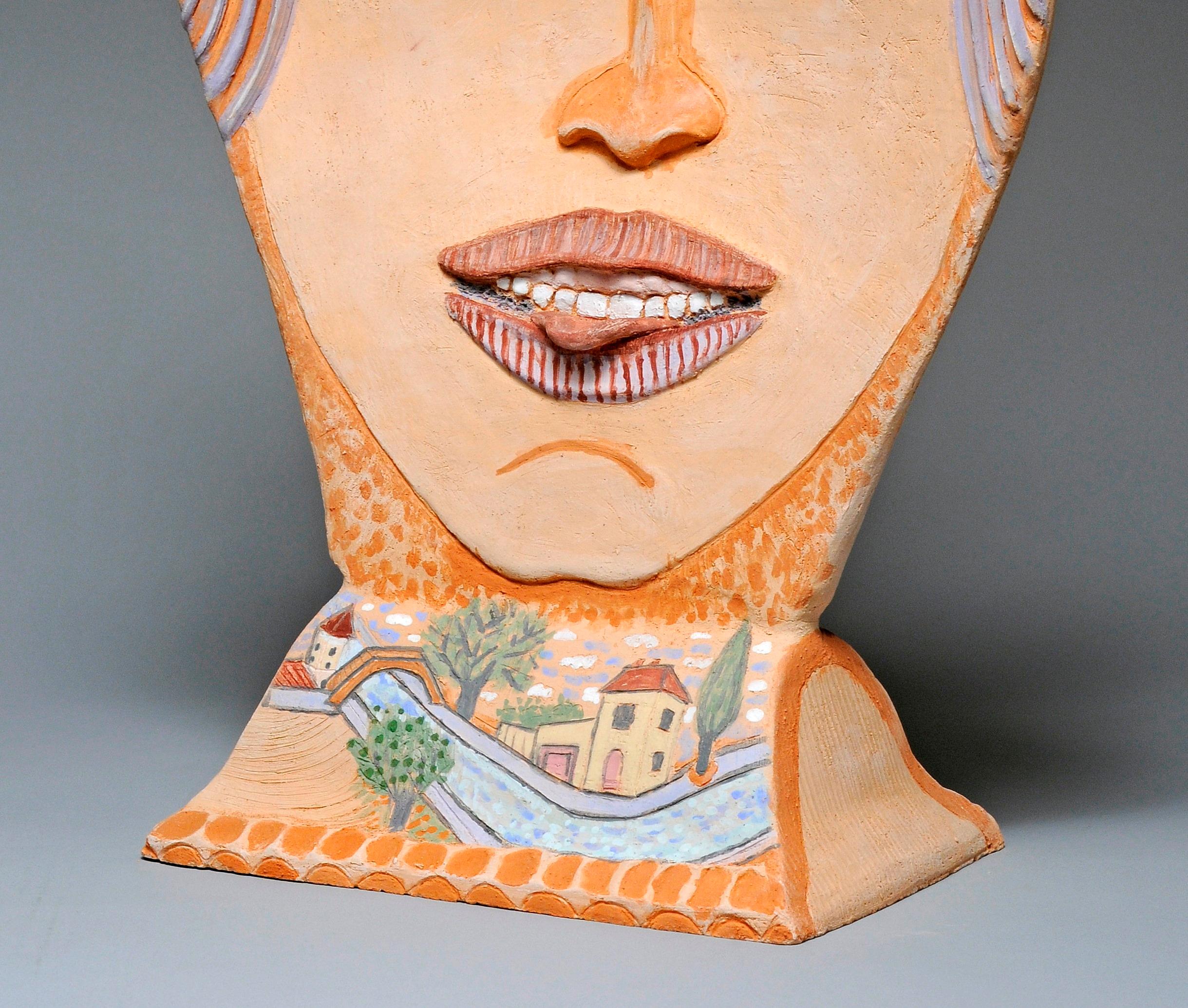 Mirror Nili Pincas Contemporary art sculpture portrait terracotta pastel naive  For Sale 4