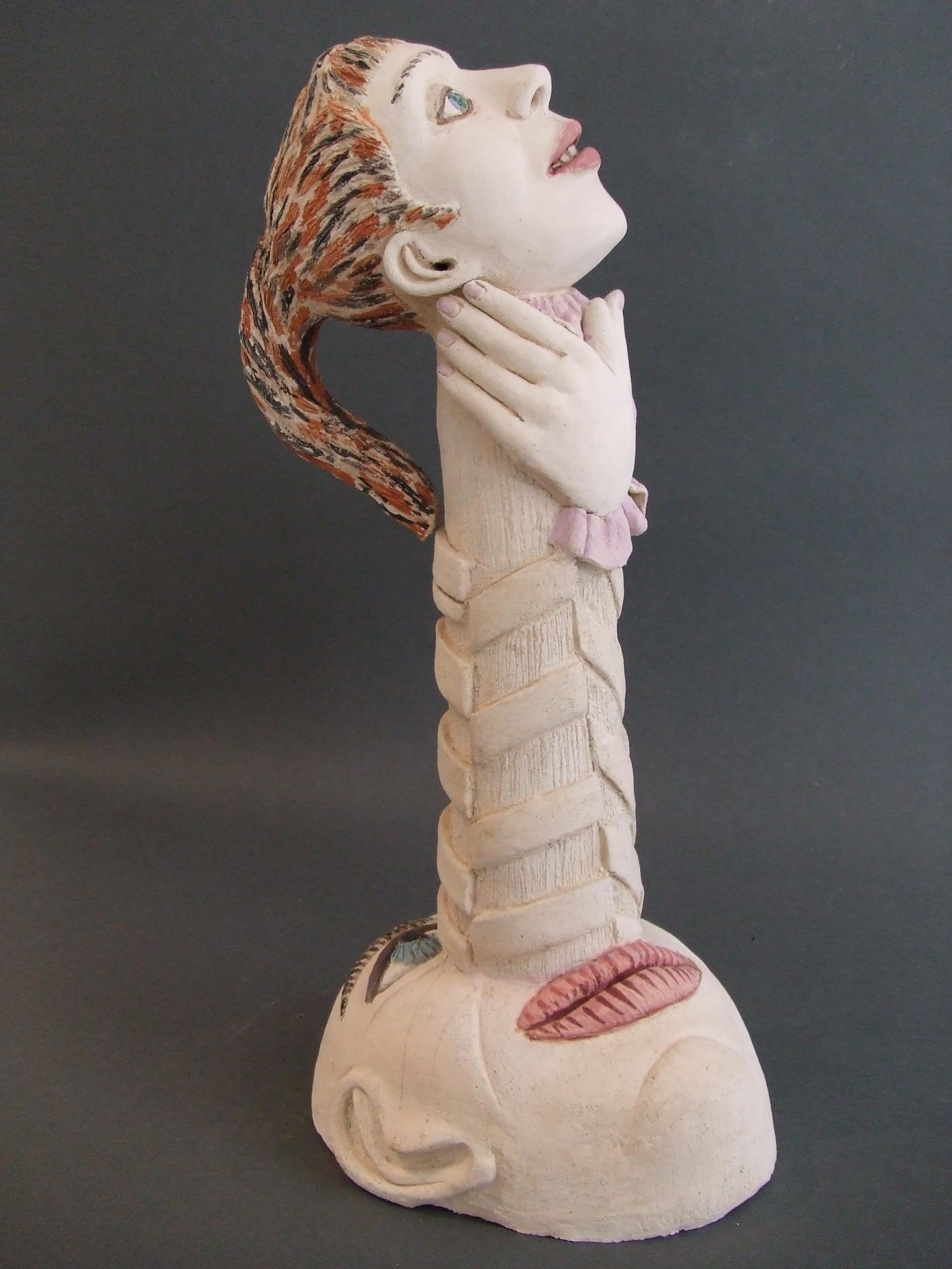 Narcisse Nili Pincas Sculpture d'art contemporain terre cuite pastel femme totem