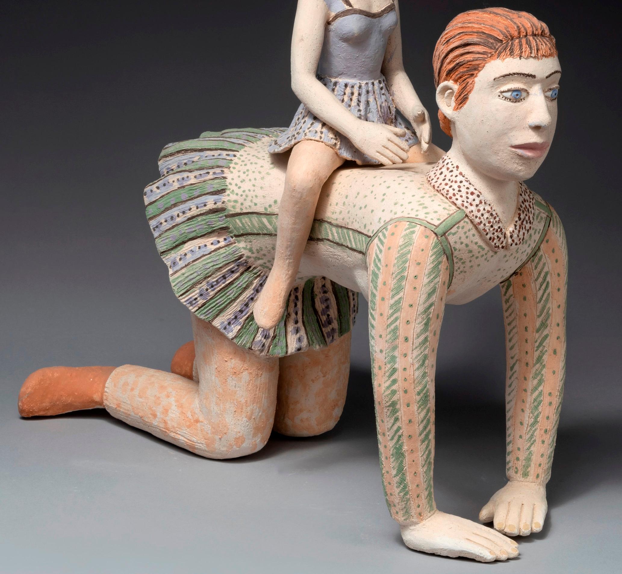 The ride Nili Pincas Contemporary art sculpture terracotta pastel couple woman For Sale 4