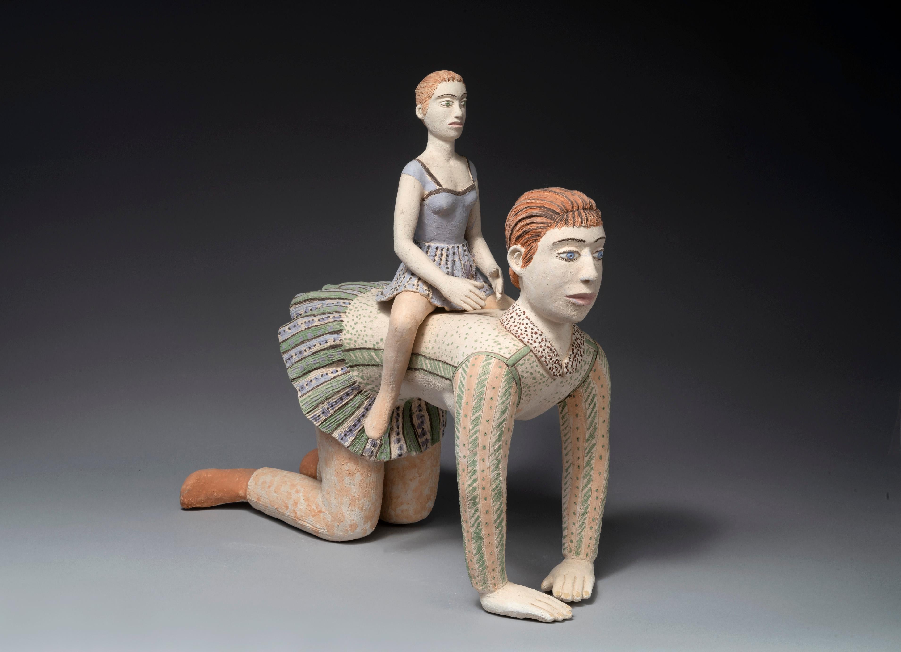 The ride Nili Pincas Contemporary art sculpture terracotta pastel couple femme