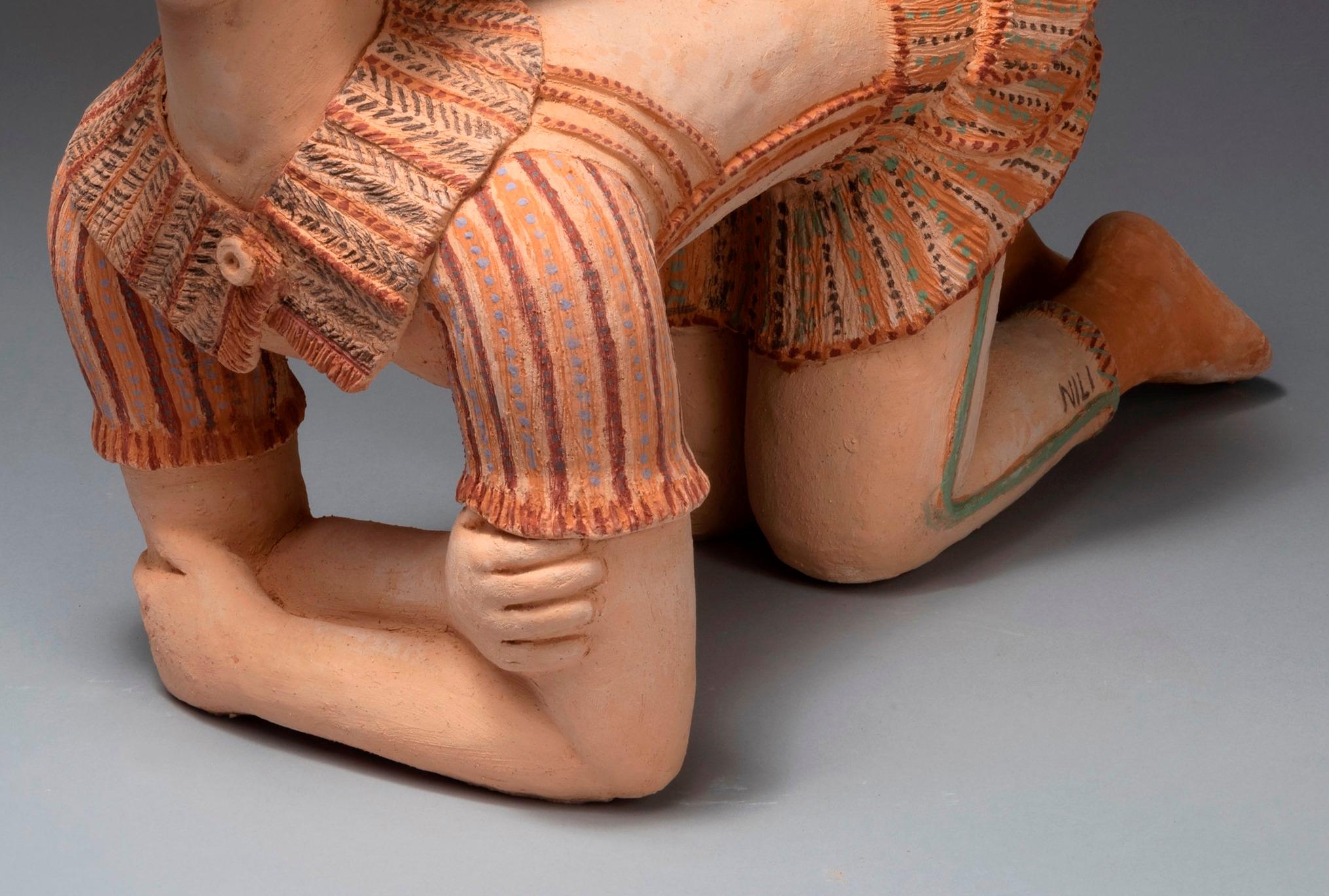 Woman on all fours Nili Pincas Contemporary art sculpture terracotta pastel  For Sale 1