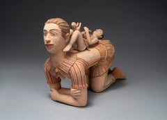 Woman on all fours Nili Pincas Contemporary art sculpture terracotta pastel 