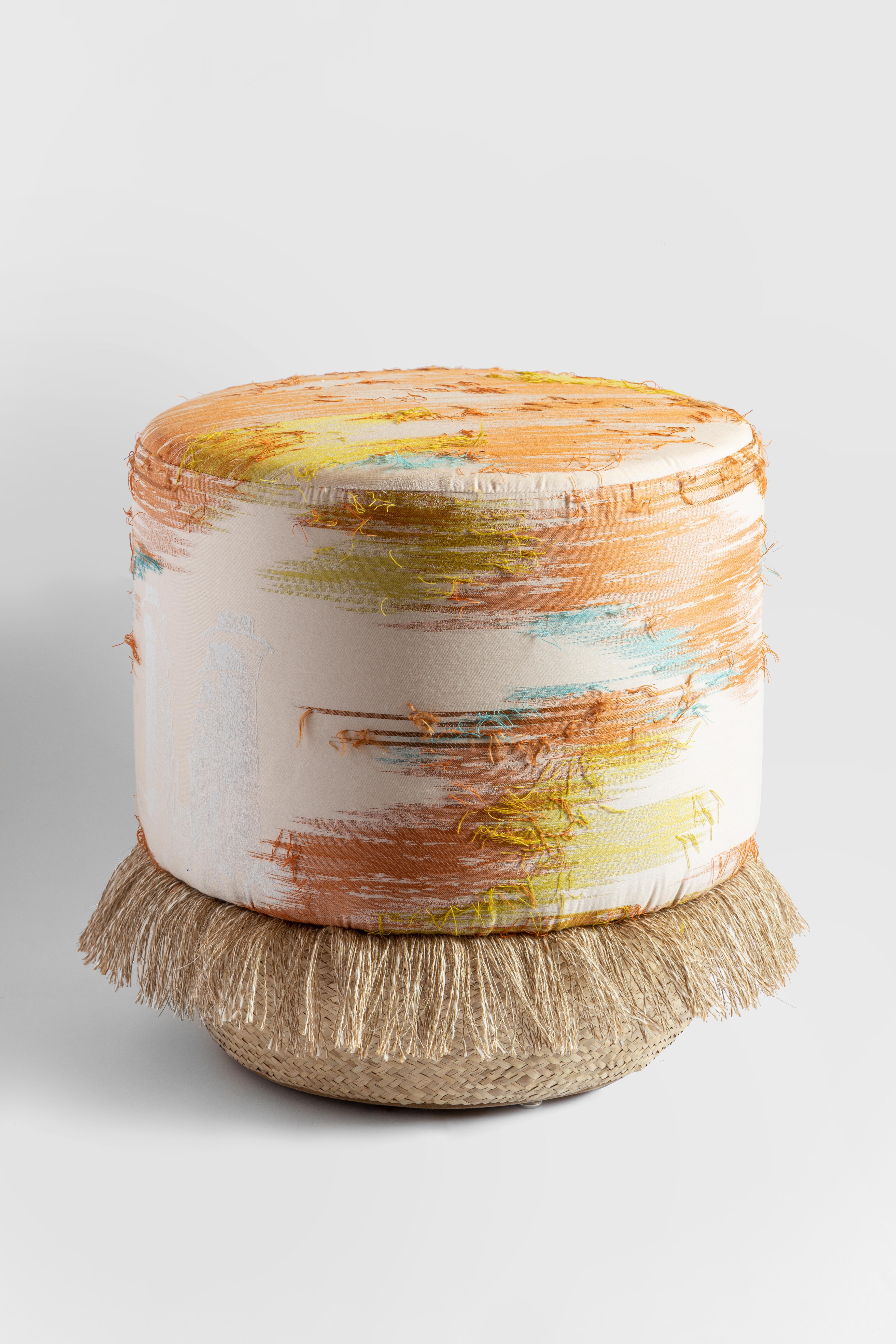 Nilo, Contemporary Jacquard and Natural Strew Pouf by Vito Nesta For Sale  at 1stDibs
