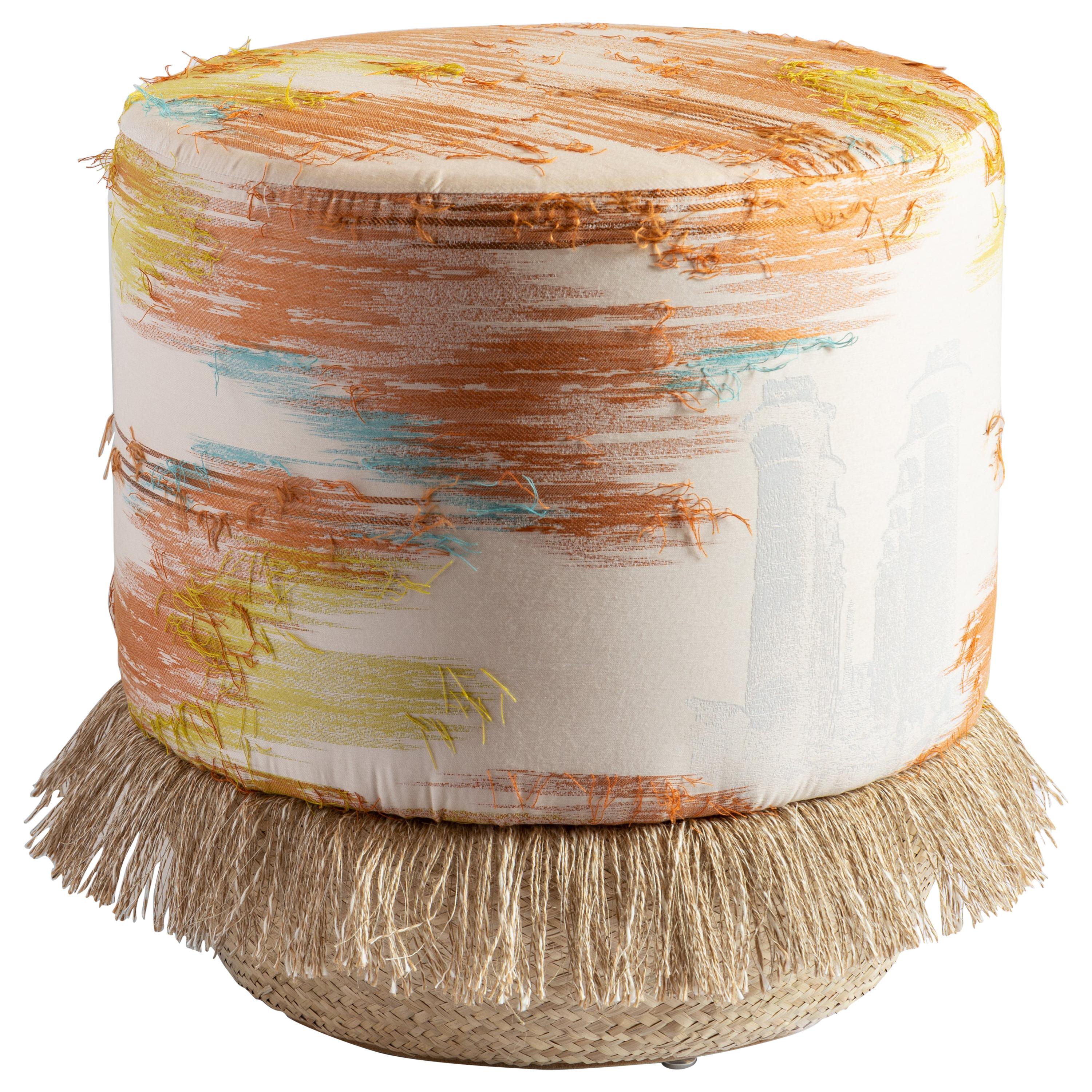 Nilo, Contemporary Jacquard and Natural Strew Pouf by Vito Nesta For Sale