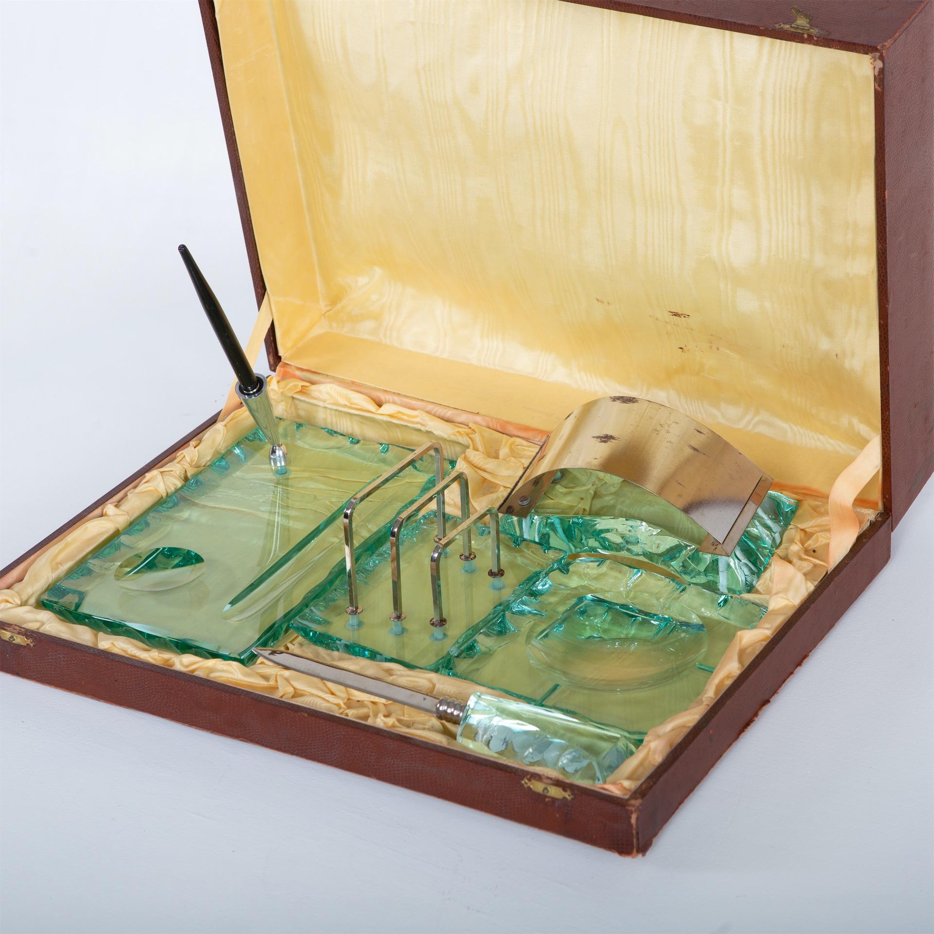 Italian Nilo Glass Desk Set, Attributed to Pietro Chiesa for Fontana Arte, Italy, 1950s