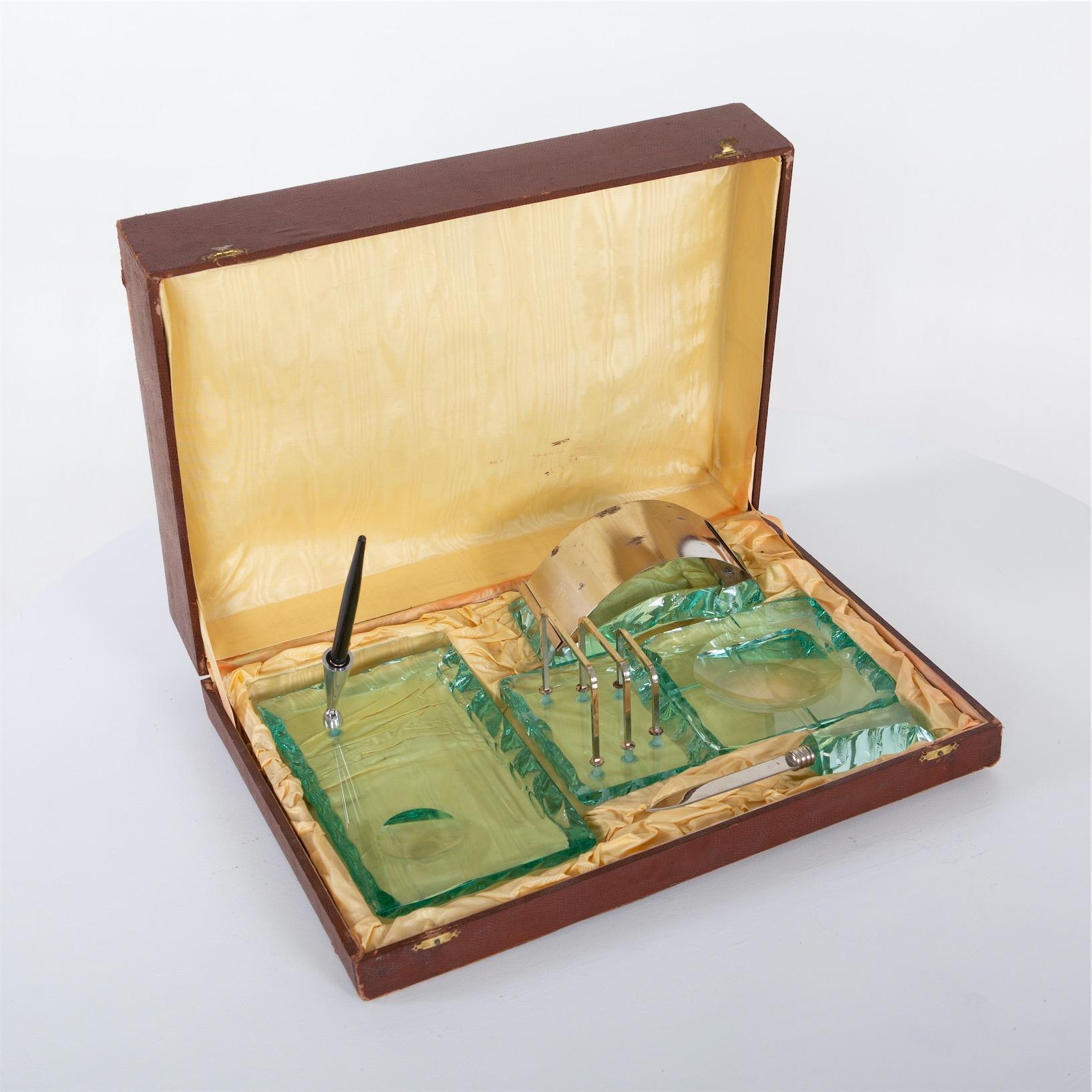 Mid-20th Century Nilo Glass Desk Set, Attributed to Pietro Chiesa for Fontana Arte, Italy, 1950s