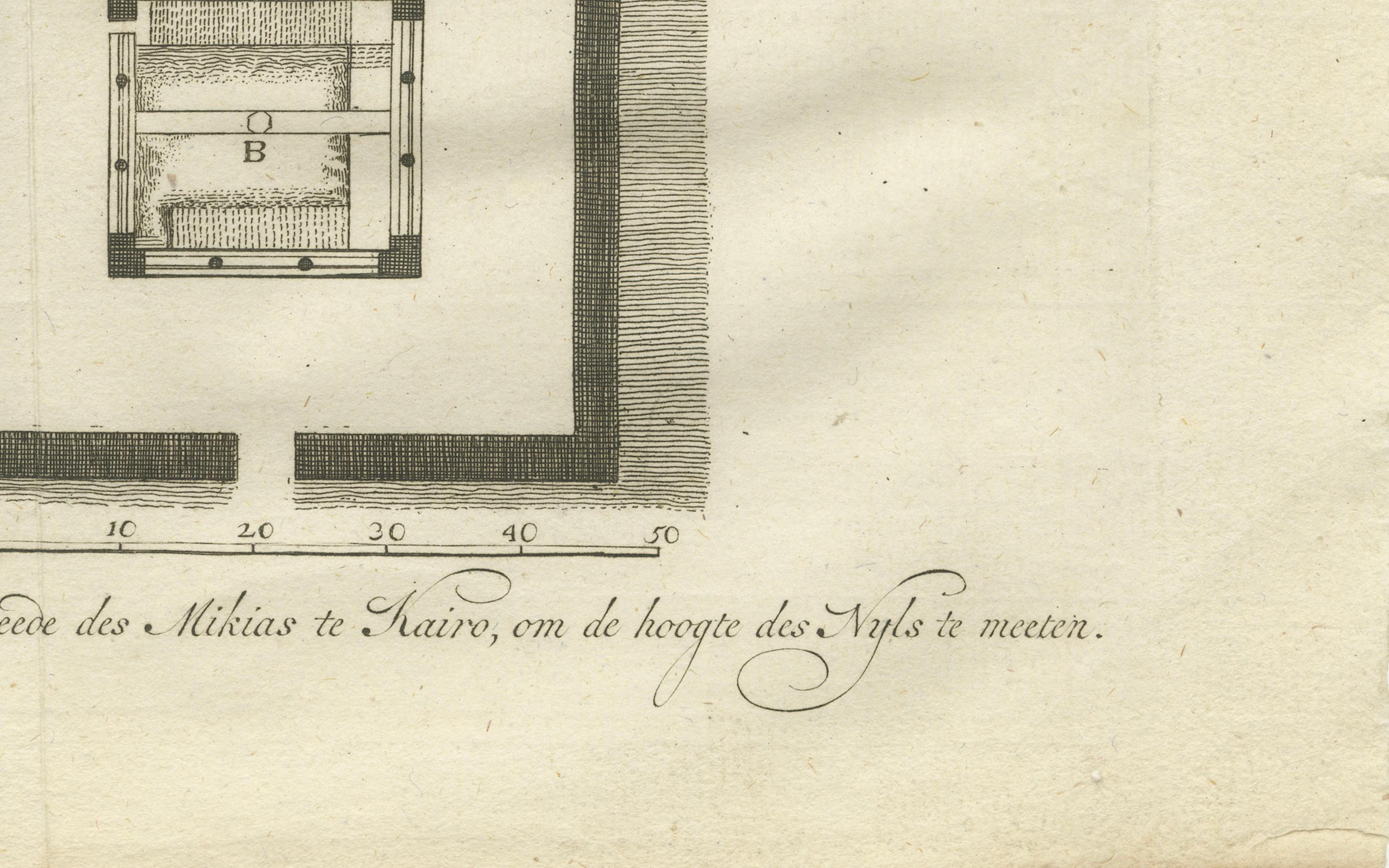 Nilomètre au Caire - Section et plan pour mesurer les crues du Nil, Egypte 1776

Description :
Cette gravure originale de 1776 montre une coupe verticale et un plan de masse du nilomètre du Caire, une structure ancienne et historiquement importante