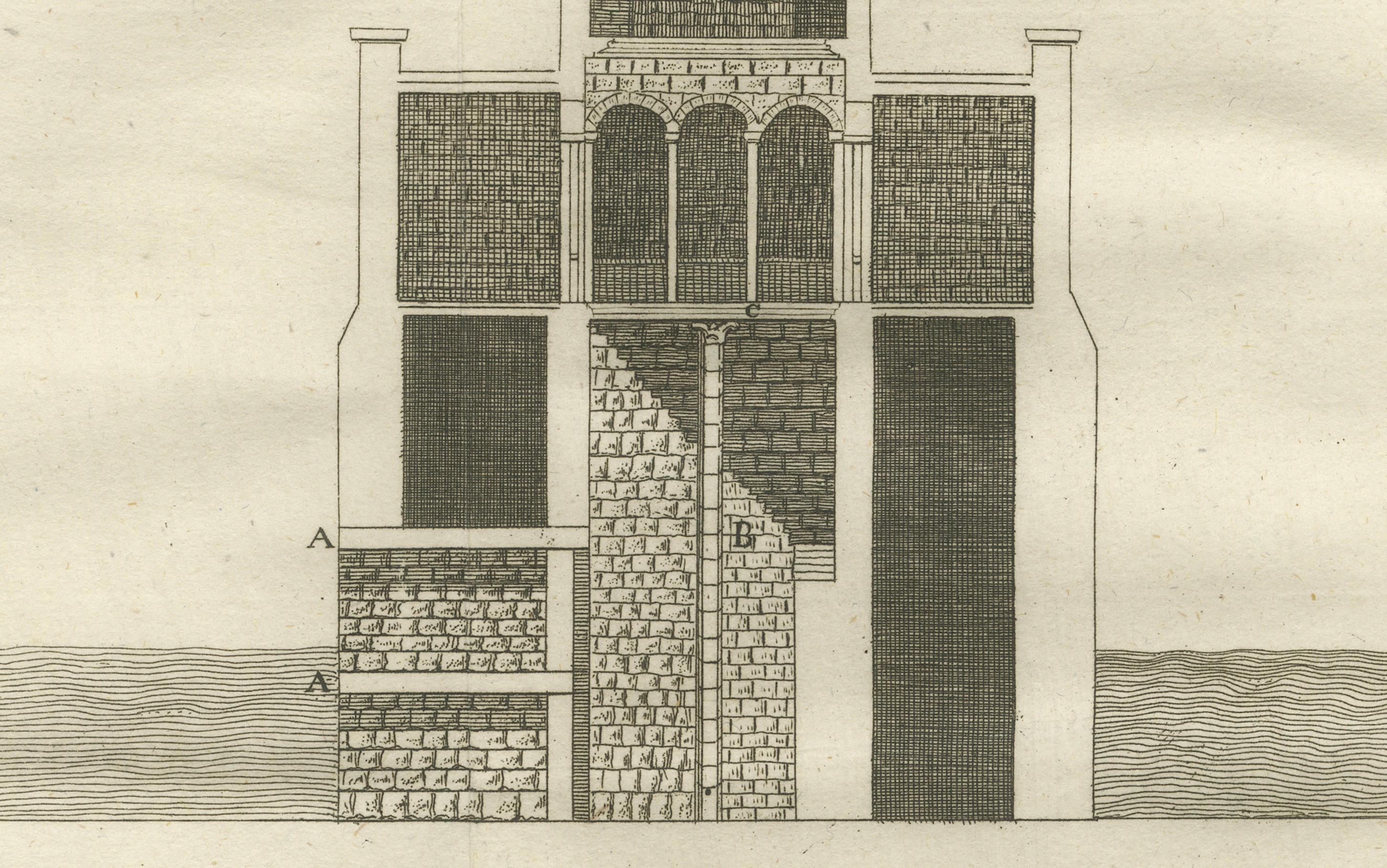 Nilomètre au Caire - Section et plan pour mesurer les crues du Nil, Egypte 1776 Bon état - En vente à Langweer, NL