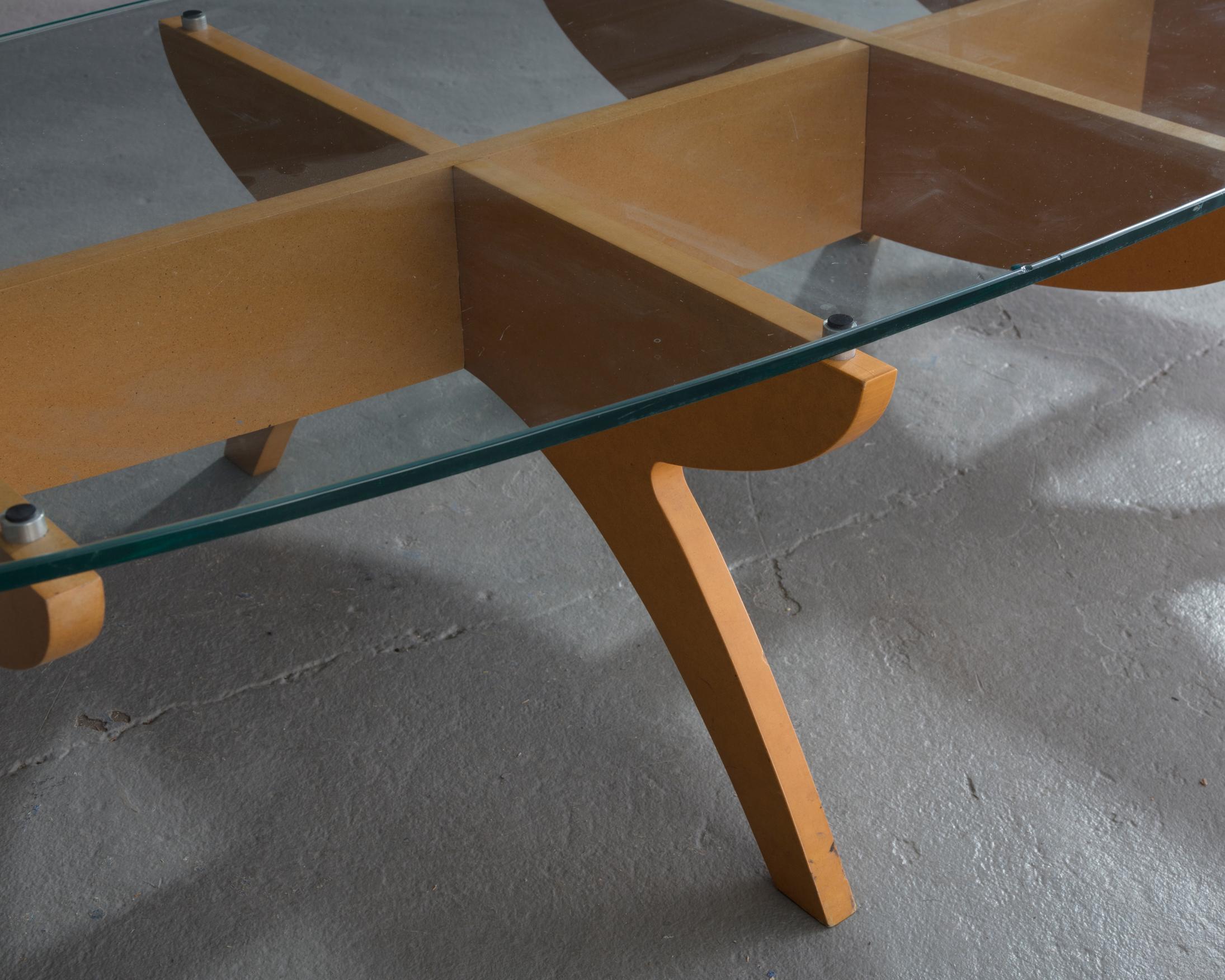 Modern Niloo's Cutout Table in MDF, Aluminum and Glass by Ali Tayar, 1994