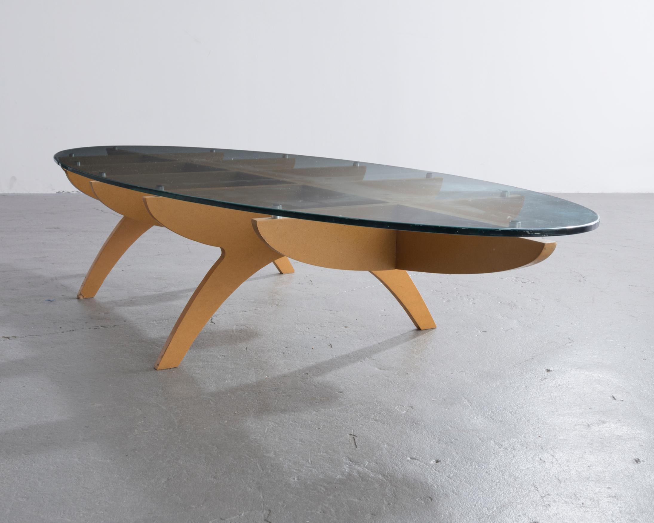 American Niloo's Cutout Table in MDF, Aluminum and Glass by Ali Tayar, 1994
