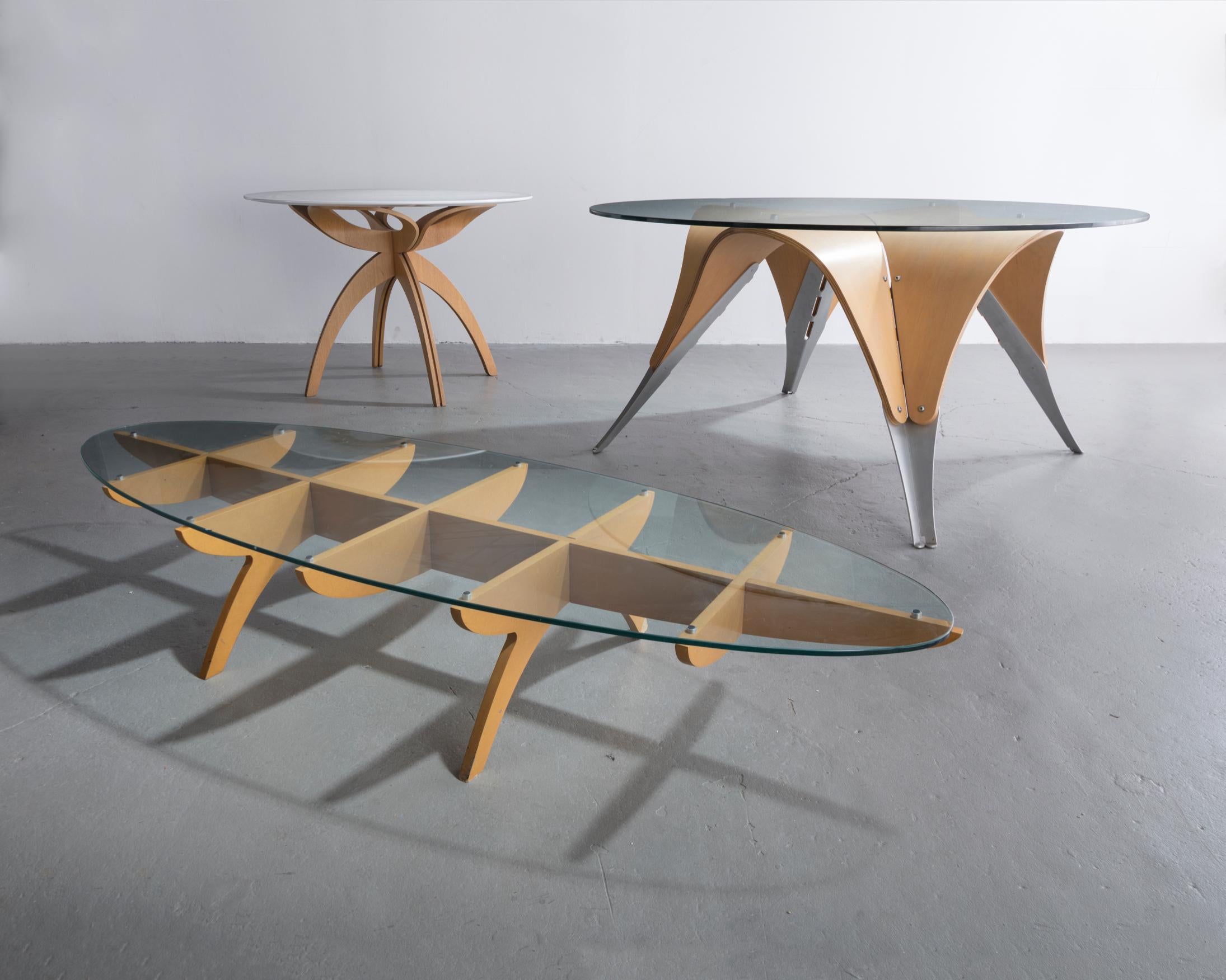 Niloo's Cutout Table in MDF, Aluminum and Glass by Ali Tayar, 1994 In Good Condition In New York, NY
