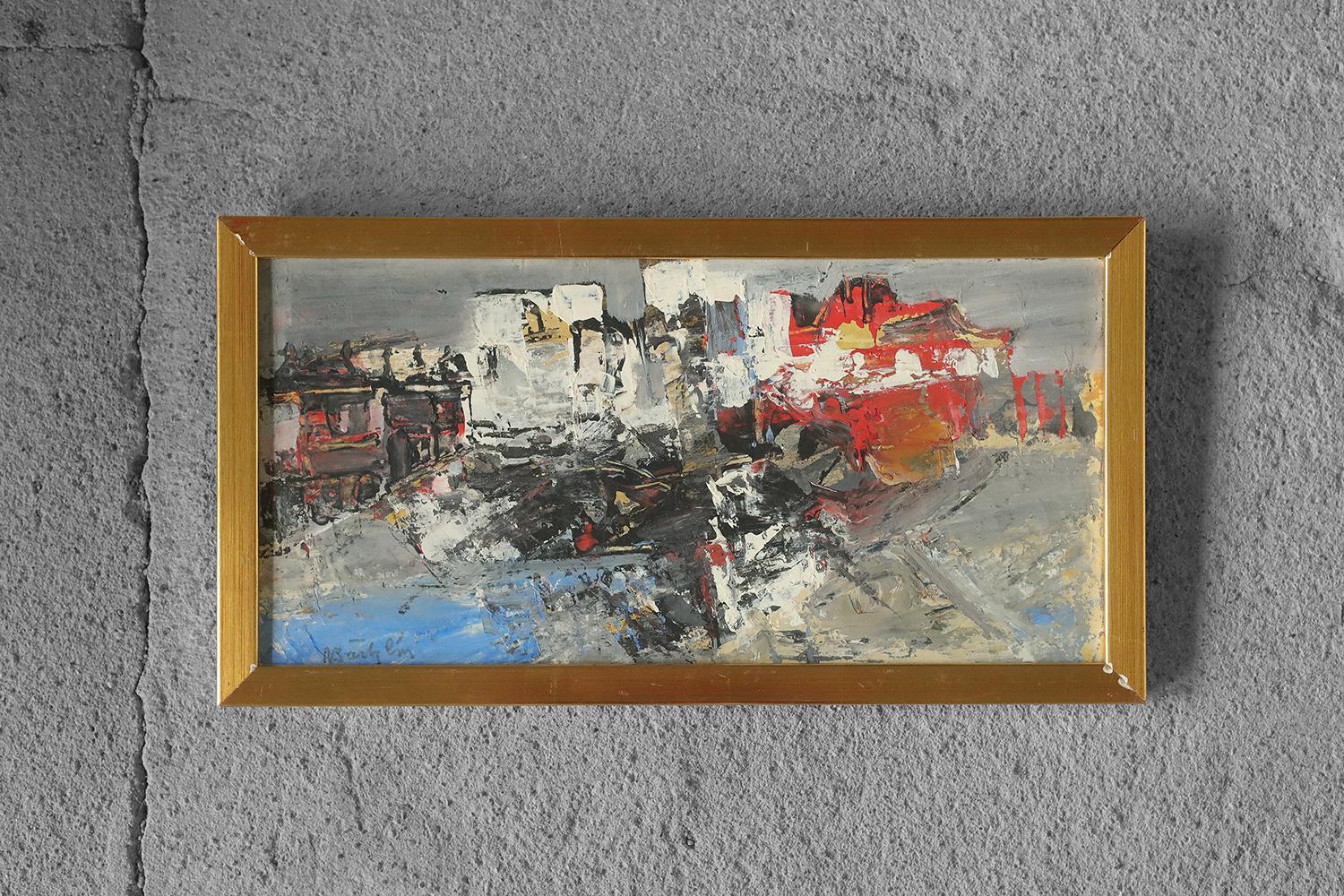 Moderne Nils Böcklin, Composition, huile sur carton, années 1960, encadré en vente