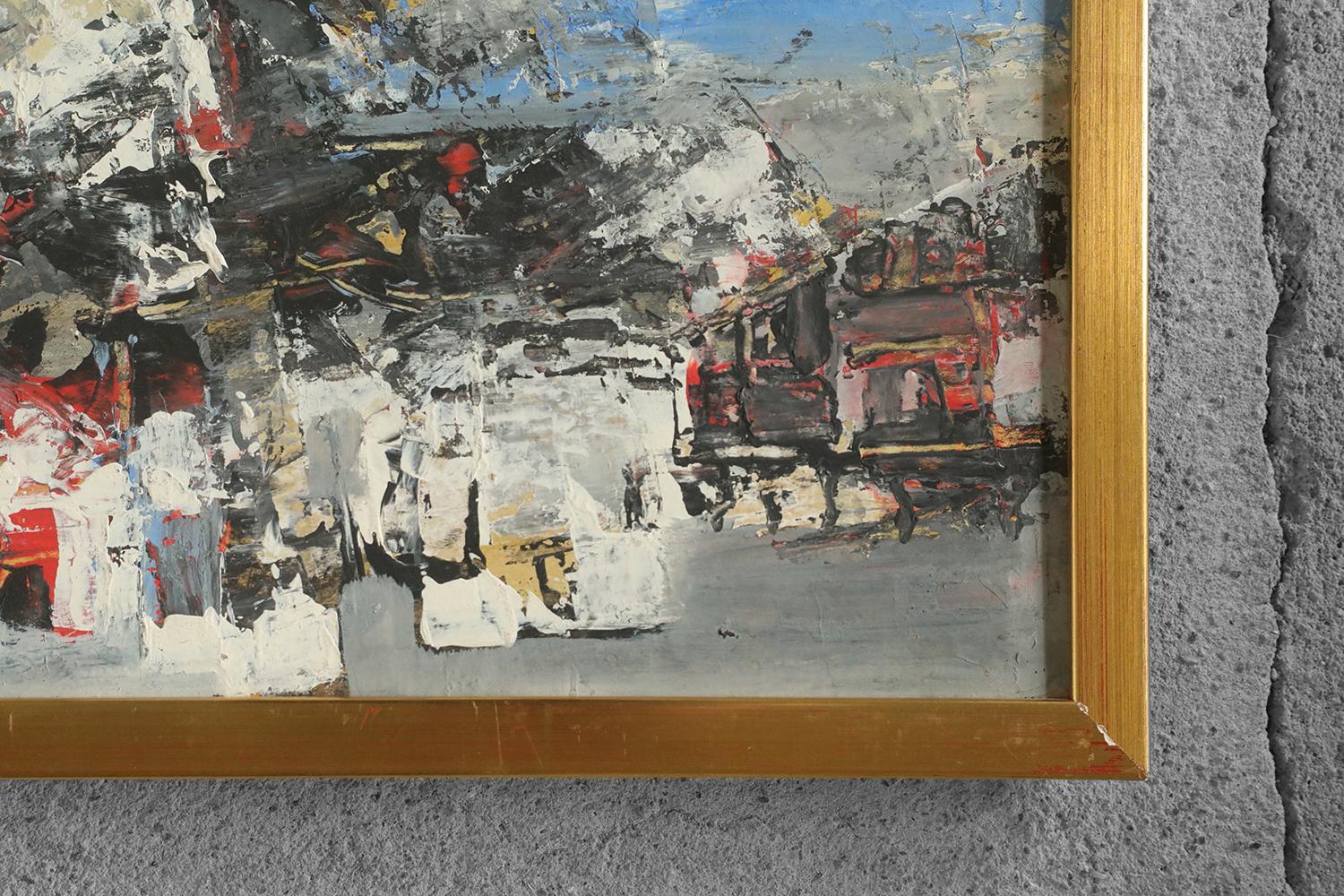 Nils Böcklin, Composition, huile sur carton, années 1960, encadré Bon état - En vente à Warszawa, Mazowieckie