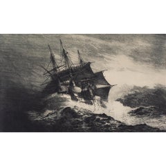 Nils Emil Anckers, Frigate In Stormy Water, Etching
