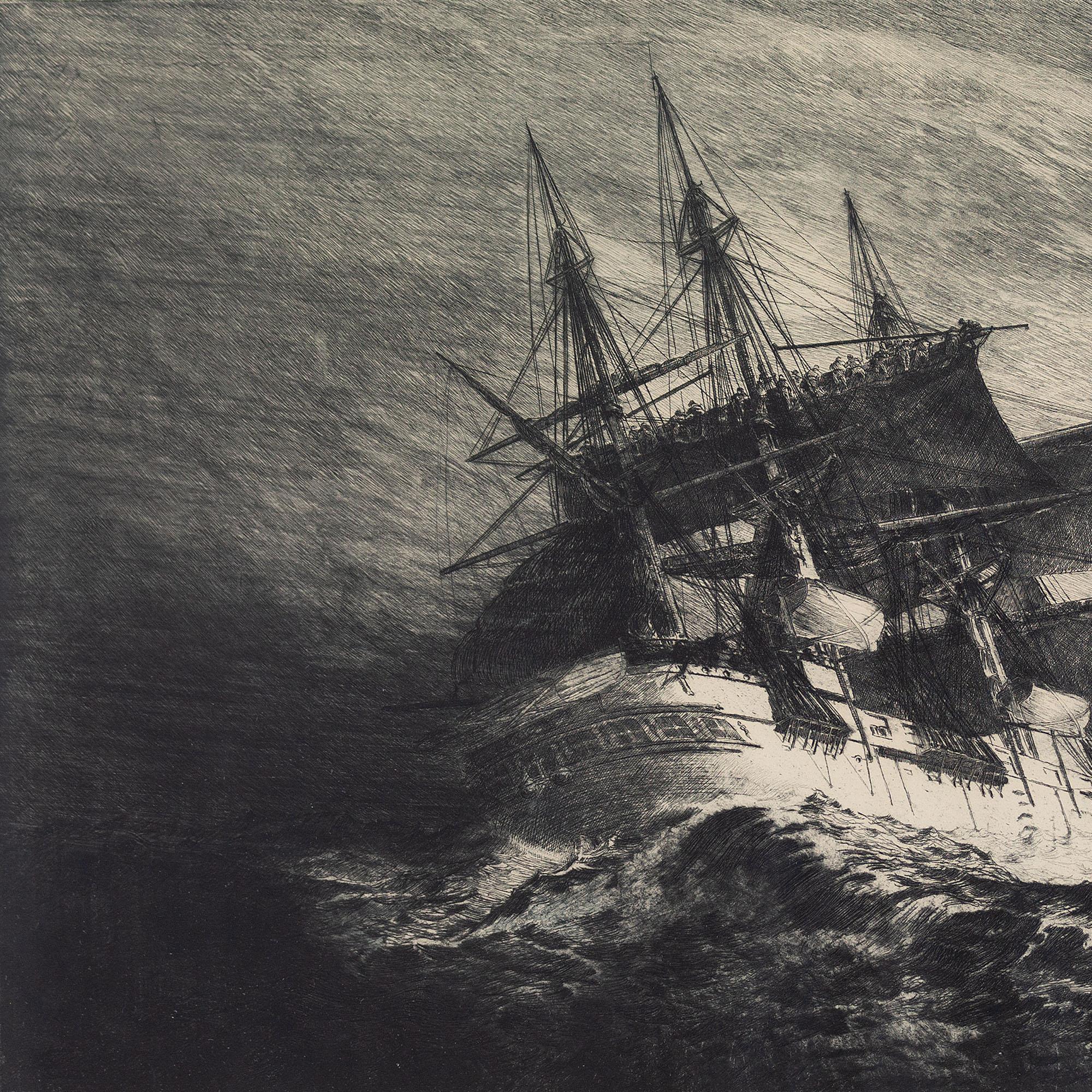 Nils Emil Anckers, Frigate In Stormy Water, Etching 1