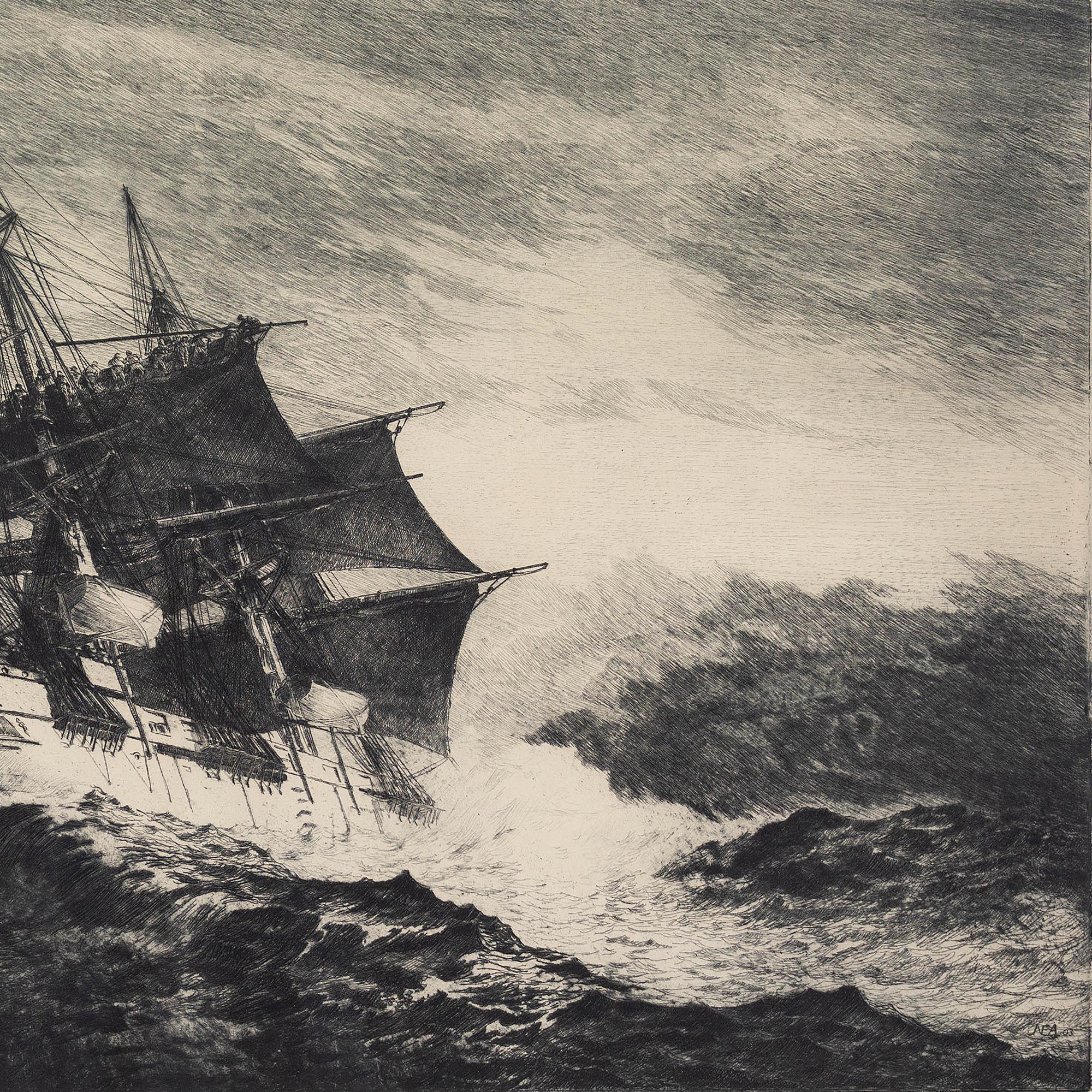 Nils Emil Anckers, Frigate In Stormy Water, Etching 2