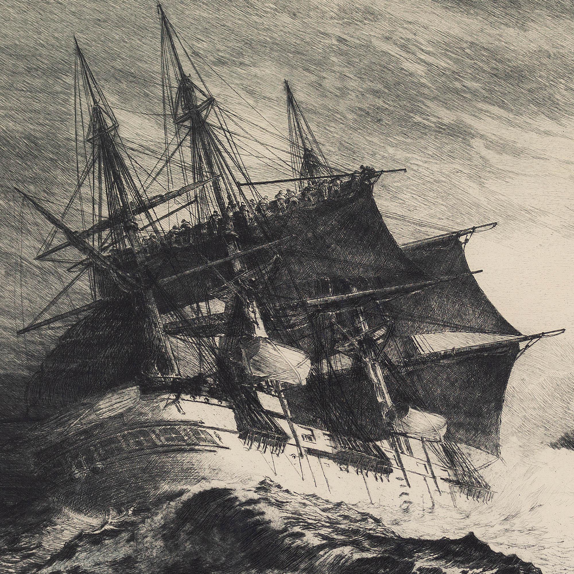 Nils Emil Anckers, Frigate In Stormy Water, Etching 3