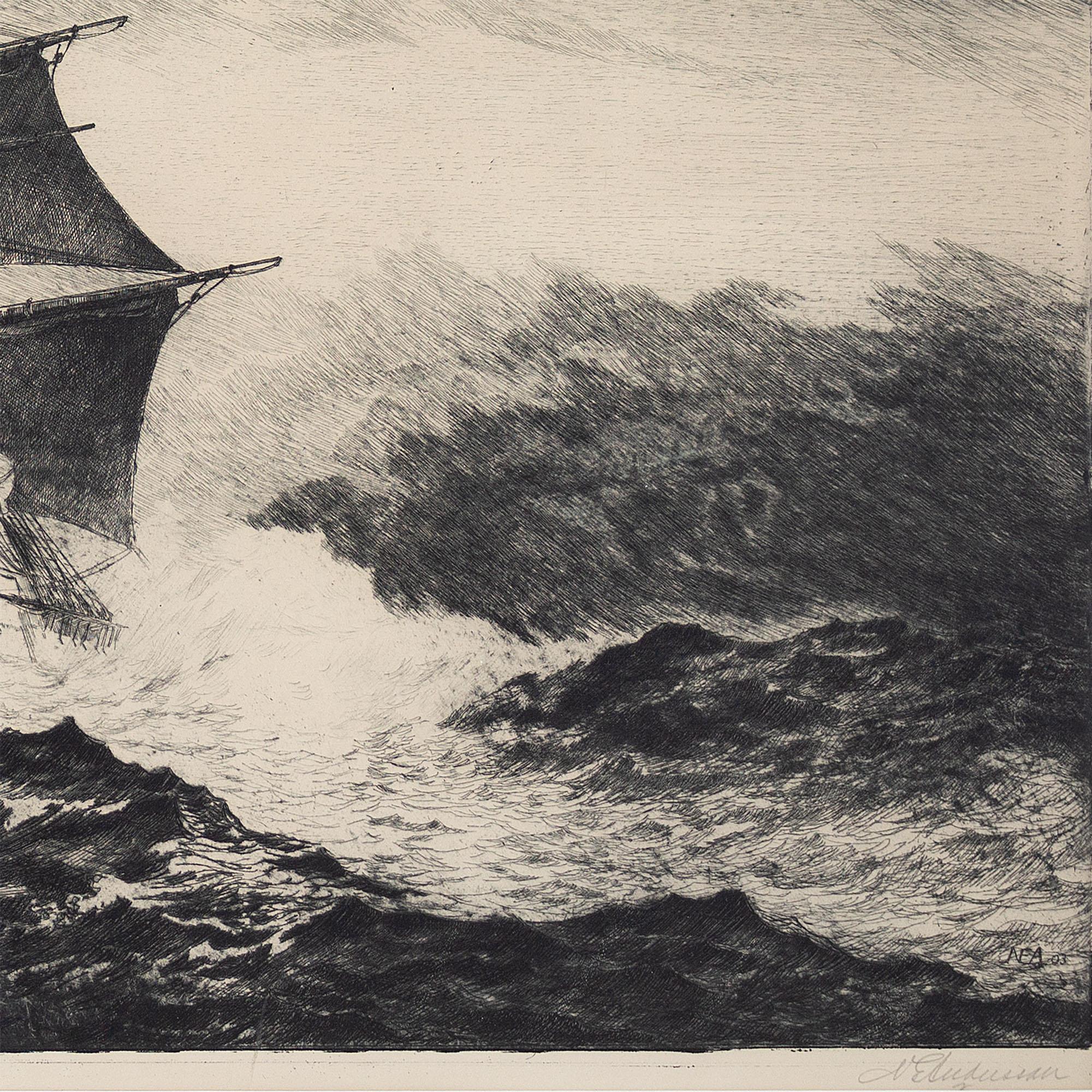 Nils Emil Anckers, Frigate In Stormy Water, Etching 4