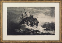 Nils Emil Anckers, Frigate In Stormy Water, Etching