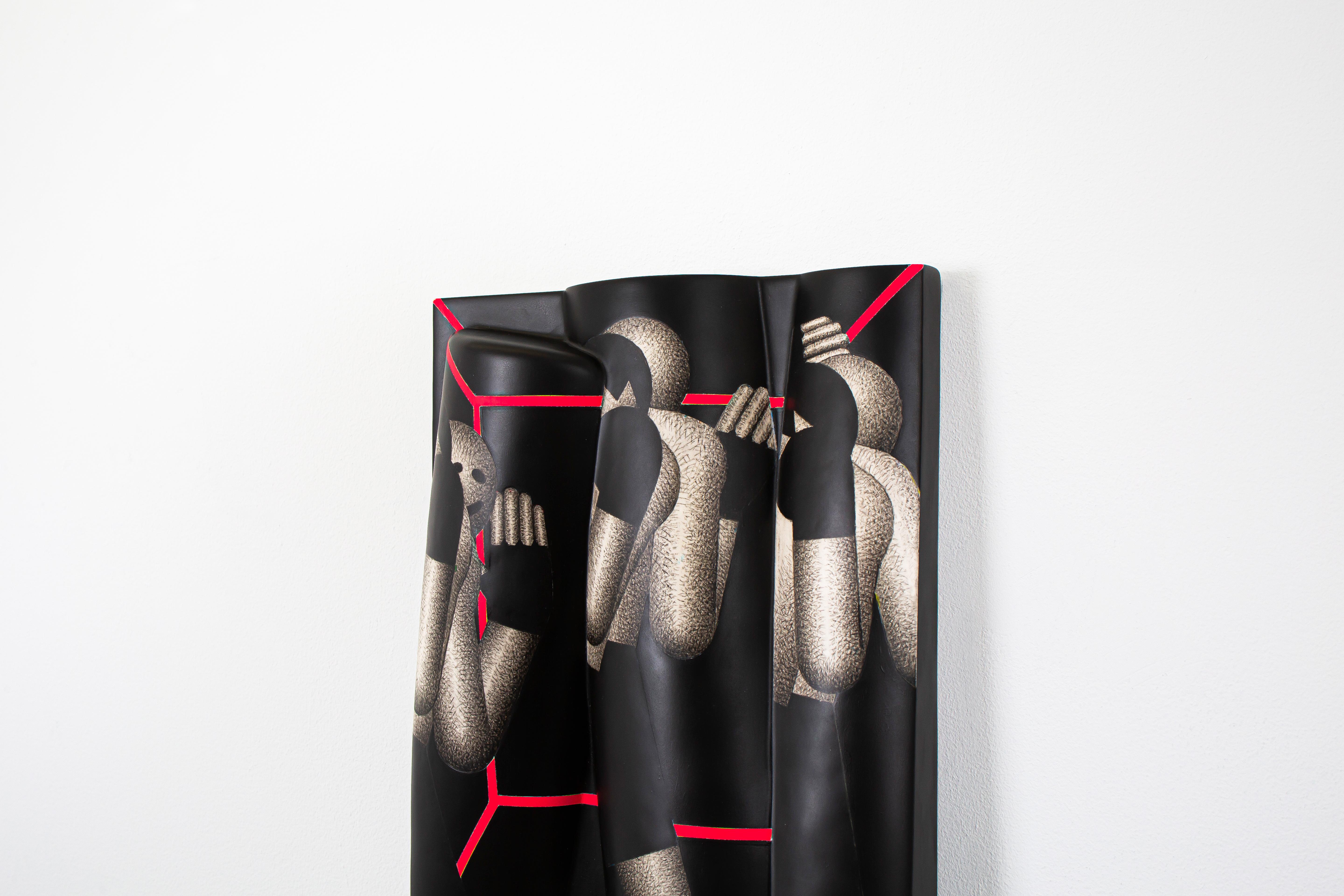 «Tubes and Neon Cubes 2» Ceramic Wall Relief by Nils Erichsen Martin 5