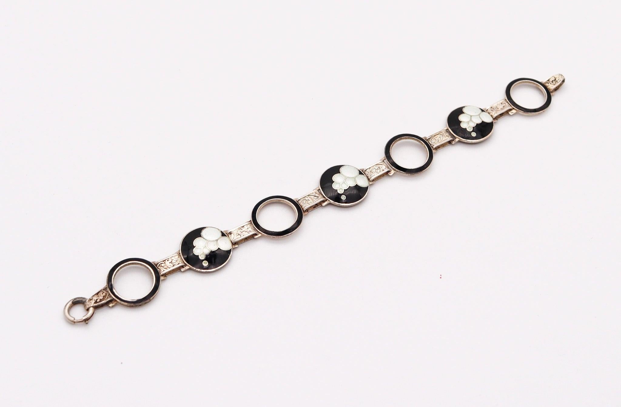 NILS ERIK ELVIK 1930 Norway Art Deco Guilloche Enamel Bracelet In Sterling In Excellent Condition For Sale In Miami, FL