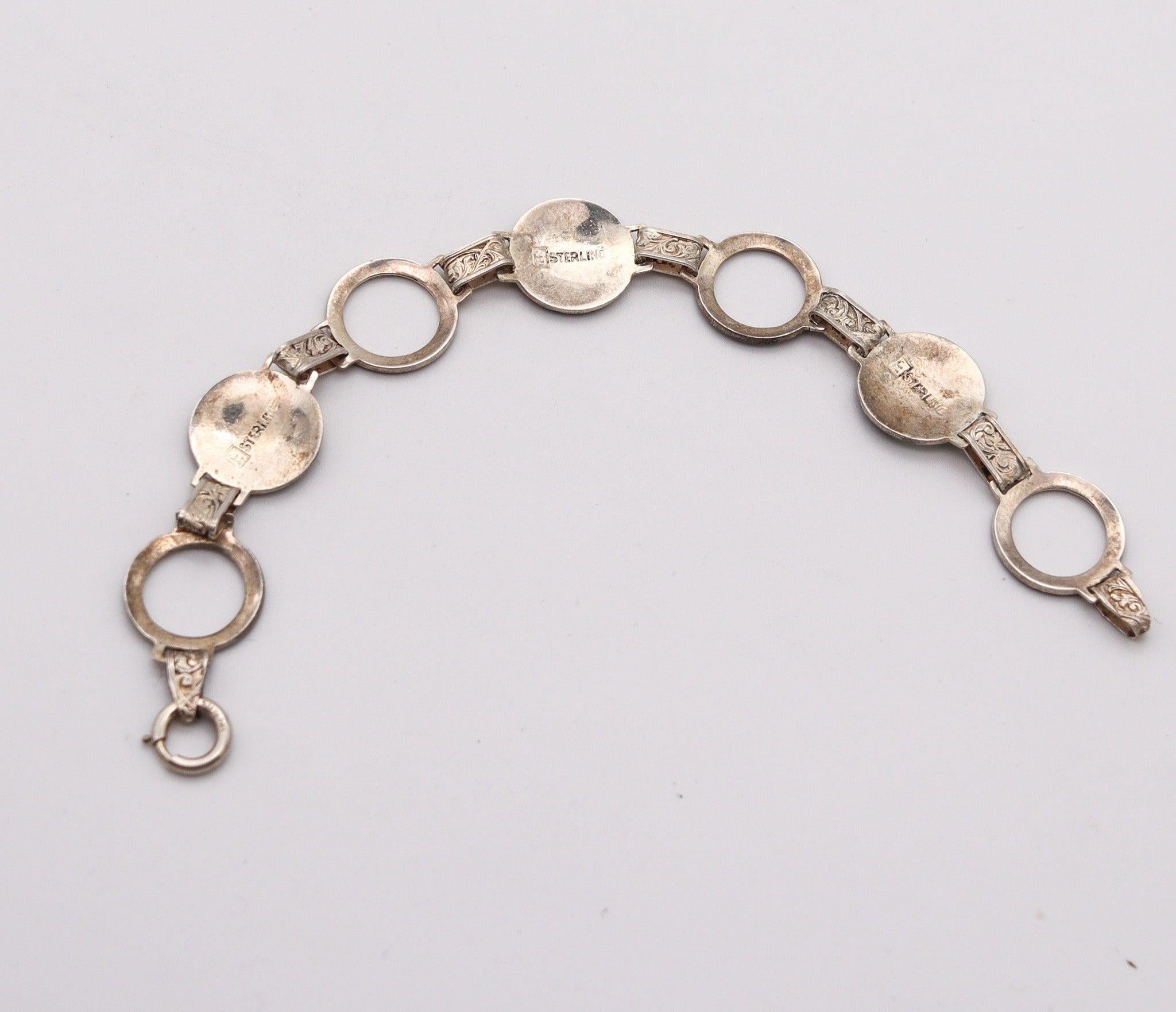 Women's NILS ERIK ELVIK 1930 Norway Art Deco Guilloche Enamel Bracelet In Sterling For Sale