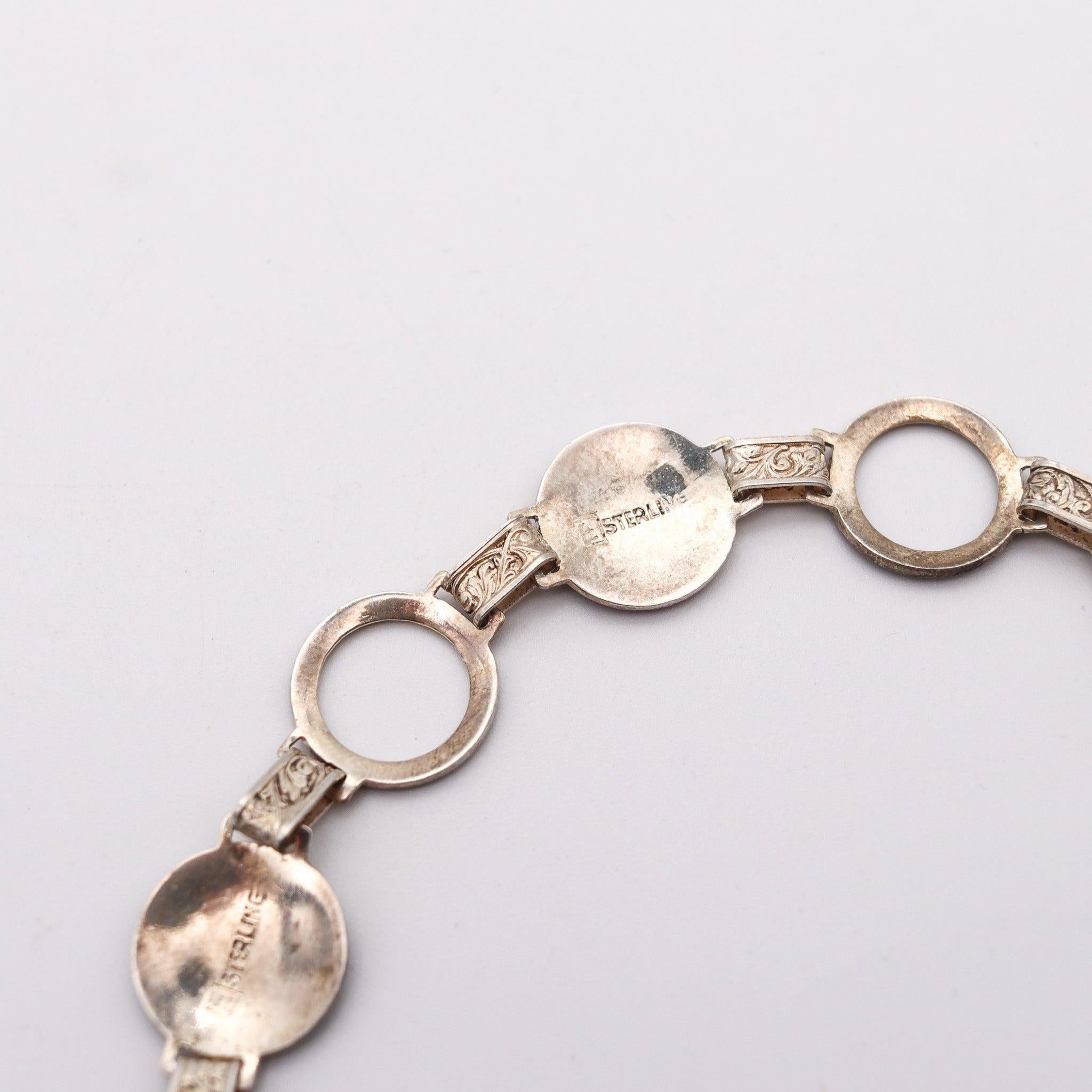 NILS ERIK ELVIK 1930 Norway Art Deco Guilloche Enamel Bracelet In Sterling For Sale 1
