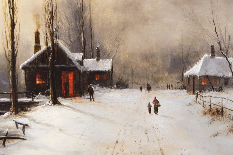 Nils H. Christiansen - 19th Century winter landscape oil painting of