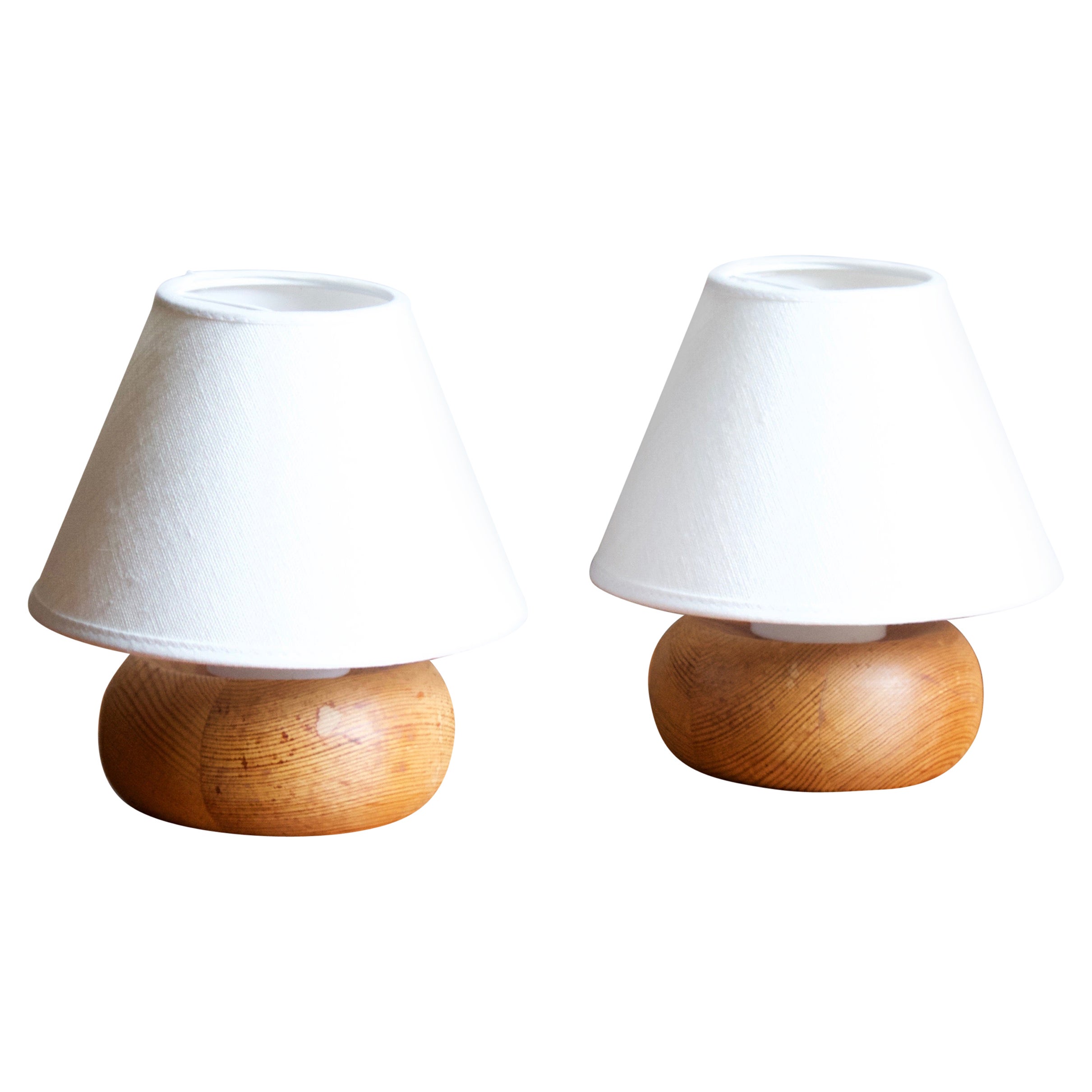 Nils H. Ledung, Small Table Lamps, Pine, Linen, Bankeryd, Sweden, 1960s