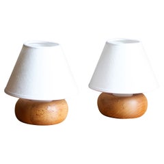 Nils H. Ledung, Small Table Lamps, Pine, Linen, Bankeryd, Sweden, 1960s