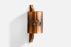 Nils H. Ledung, Wall Light, Copper, Teak, Raffia, Sweden, 1960s