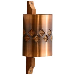 Nils H. Ledung, Wall Light, Copper, Teak, Raffia, Sweden, 1960s